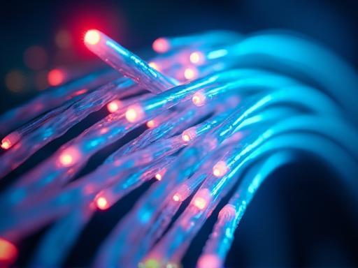 Close-up of illuminated fiber optic cables